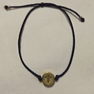 House Of Metalworks Gold and Black Adjustable Caduceus Bracelet